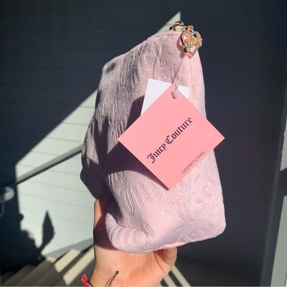 💕👑 RARE PLUSH VELOUR BABY PINK & GOLD JUICY COUTURE COSMETIC BAG 👑💕 - Picture 4 of 4